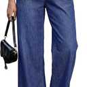 luvamia Wide Leg Jeans for Women Trendy High Waisted Pull On Elastic Waist Drawstring Ankle Length Denim Trouser Pants (Medium, Dark Blue)