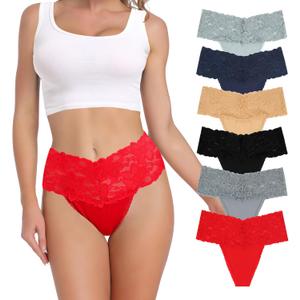 Lace Thongs For Women Plus Size Sexy Underwear T Back Stretch Womens Thongs Underwear 5/6/10 Pack (XX-Large, Black*1 Dark Blue*1 Nude*1 Grey*1 Red*1 Grey Blue*1) 