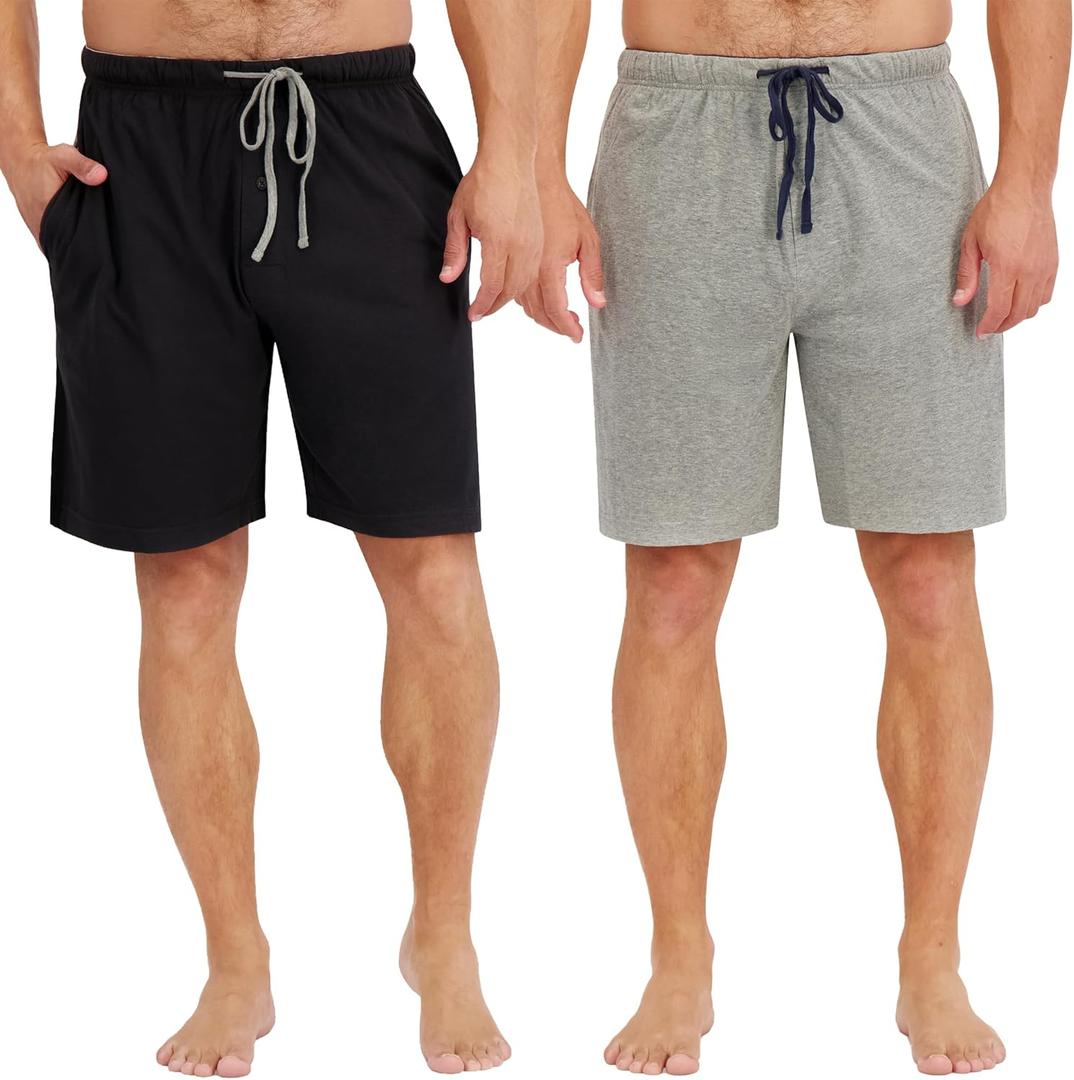 Hanes 01005-010052X Mens Jersey Lounge Drawstring Shorts With Logo Waistband,Active Grey Heather/Black,5X Big