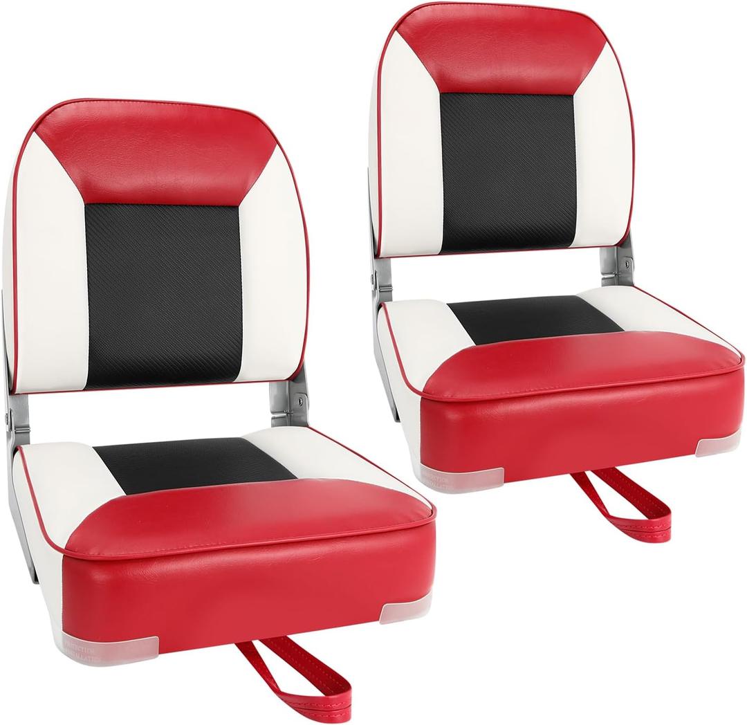Skureay Boat Seats 2 Pack, Folding Fishing Boat Seat Low Back - Red/White