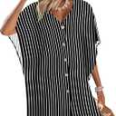 AI'MAGE Womens Swimsuit Cover Up Button Down Bathing Suit Coverups 3/4 Sleeve Beachwear Oversized Bikini Shirt Dresses S-XXL (Medium)