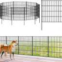 FOREHOGAR Metal Garden Fence 28in (H) x 23.3ft (L), 10 Panels + 11 Stakes Dog Fence Border Fence Animal Barrier, No Dig Garden Fencing for Yard Flower Bed Lawn Patio Outdoor, PIN282810 Black