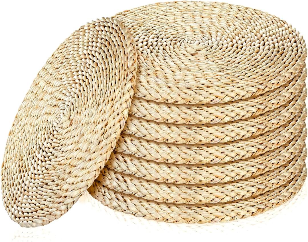 Sintuff 8 Pcs 16 Inch Straw Floor Cushions Classroom Large Pillow Seating Meditation Floor Pillow Boho Natural Woven Seat Cushion Japanese Tatami Cushion for Classroom Home Group Activity, 15.75 Inches Diameter, 0.59 Inches Thick