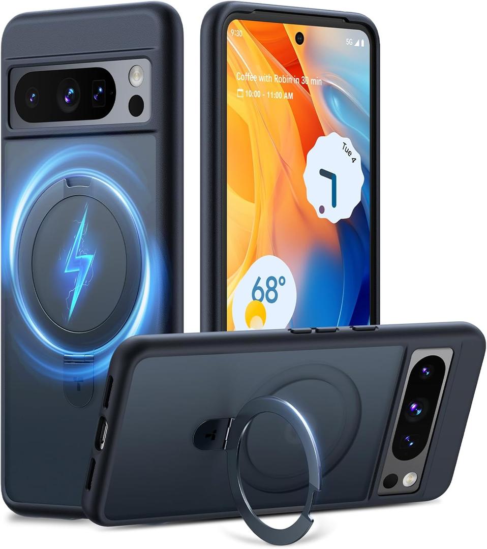 TORRAS Magnetic Shockproof for Google Pixel 8 Pro Case with Stand [Fit for MagSafe] [12FT Military Drop Protection] Sturdy Kickstand Protective Durable Slim Pixel 8 Pro Phone Case, Ostand, Black