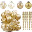 XmasExp 32ct Christmas Ball Ornaments Set -Gold Clear Plastic Shatterproof Xmas Tree Ball Decorations Hanging Baubles for Holiday Decor (1.97 inches, 2.36 inches, 2.76 inches, 3.15 inches)