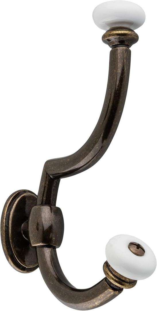 UNIQANTIQ HARDWARE SUPPLY Antique Brass Finished with Ceramic Ball Hat and Coat Hall Tree Hook | Double Coat Hook | Hall Tree, Rack Mount Vintage Coat Hooks for Hanging Garment | CH3-DAB (1)