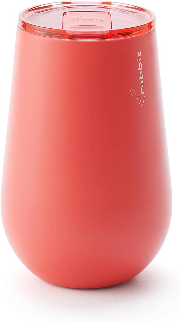 Rabbit Double Walled Stainless Steel Wine Tumbler, Includes Splash-Free Sliding Lid (1 Count (Pack of 1), Coral)