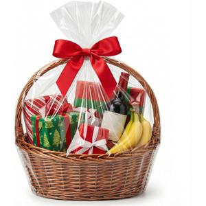 ETIONFUN Cellophane Bags 24x30 Inches, Clear Cellophane Wrap for Holiday Gift Baskets, Large Plastic Wrap 10Pcs (No ribbon Included)