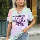 Birthday Shirts for Women V-Neck Its My Birthday Shirt Cute Birthday Girl Graphic Short Sleeve Tee Tops (S)