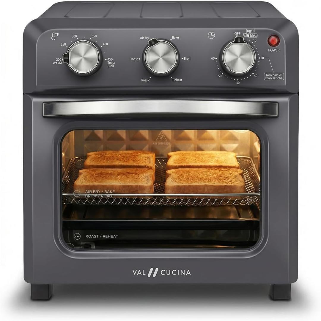 VAL CUCINA 6-in-1 Air Fryer Toaster Oven Combo, Compact 12.7 QT Small Countertop Convection Oven, Fits 9" Pizza & 4 Toast, Hexagon Hybrid Heating, Enamel Baking Pan