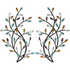 Meltset Metal Tree Leaf Wall Decor, Vine Olive Leaf Branch Wall Art, Wrought Iron Scroll Artwork, Decorative Wall Sculptures Above The Bed, Living Room, Hallway, Indoor and Outdoor (S/Farmhouse）