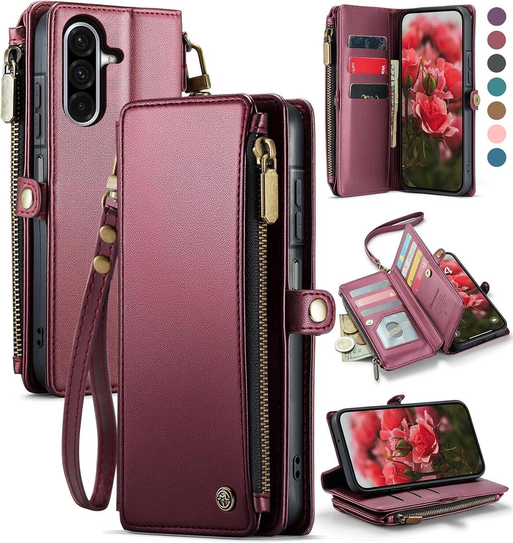 Defencase for Galaxy A26 5G Case Wallet with RFID Blocking Card Holder for Women Men, Fashion PU Leather Magnetic Snap Flip Zipper Wrist Strap Wallet Phone Case for Samsung Galaxy A26 5G, Purple