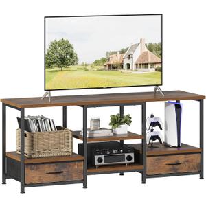 DUMOS 47 Inch TV Stand for 55-65 Inch TVs, Entertainment Center with Charging Station(2AC+USB+Type-C), Media Console Table with Storage Drawers & Open Shelves, Heavy Duty for Living Room, Rustic Brown