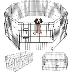 Artmeer Pet Playpen Puppy Playpen Kennels Dog Fence Exercise Pen Gate Fence Foldable Dog Crate 8 Panels 24 Inch Kennels Pen Playpen Options Ideal for Pet Animals Outdoor Indoor(Black 24''x24'')