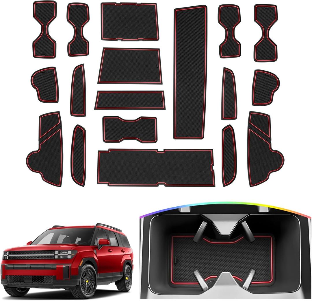 SKTU Door Slot Mat for 2024 2025 Hyundai Santa Fe Door Groove Gate Pad 18Pcs Fit 2024 2025 Santa Fe Accessories Door Compartment Cup Center Console Liners 2024 2025 Santa Fe Floor Liners (Red)