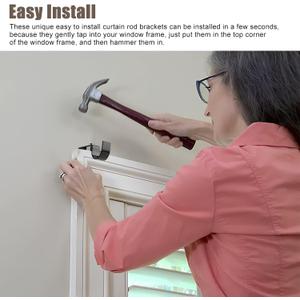 8Pcs Easy Curtain Rod Brackets No Drill Heavy Duty Curtain Rod Hooks for 1.18 Inch Drapes Rod, Curtain Rod Hangers Bracket Tap Right Into Window Frame