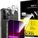 NEW'C 4 Pack, 2 Pack for iPhone 13 Pro Screen Protector + 2 Pack Camera Lens Protector, Sensor Protection, Case Friendly Tempered Glass Film