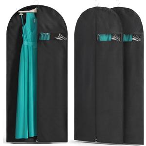3 Pack Heavy Duty Garment Bags for Travel Suit Bags, Dress Bags, Garment Bags for Hanging Clothes with Pockets Men's Suit Holder for Shirts, Coats, Dresses (Black, 3Pack 50")
