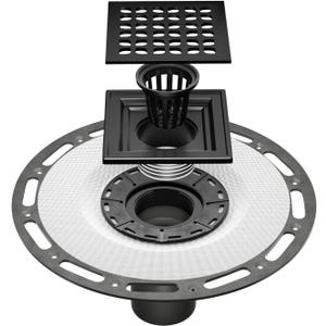4 Inch Shower Drain Compatible with Schluter Kerdi System, Bonding Drain with PVC Bonding Flange for Schluter Shower Kit, Diamond Pattern Grate (Black)