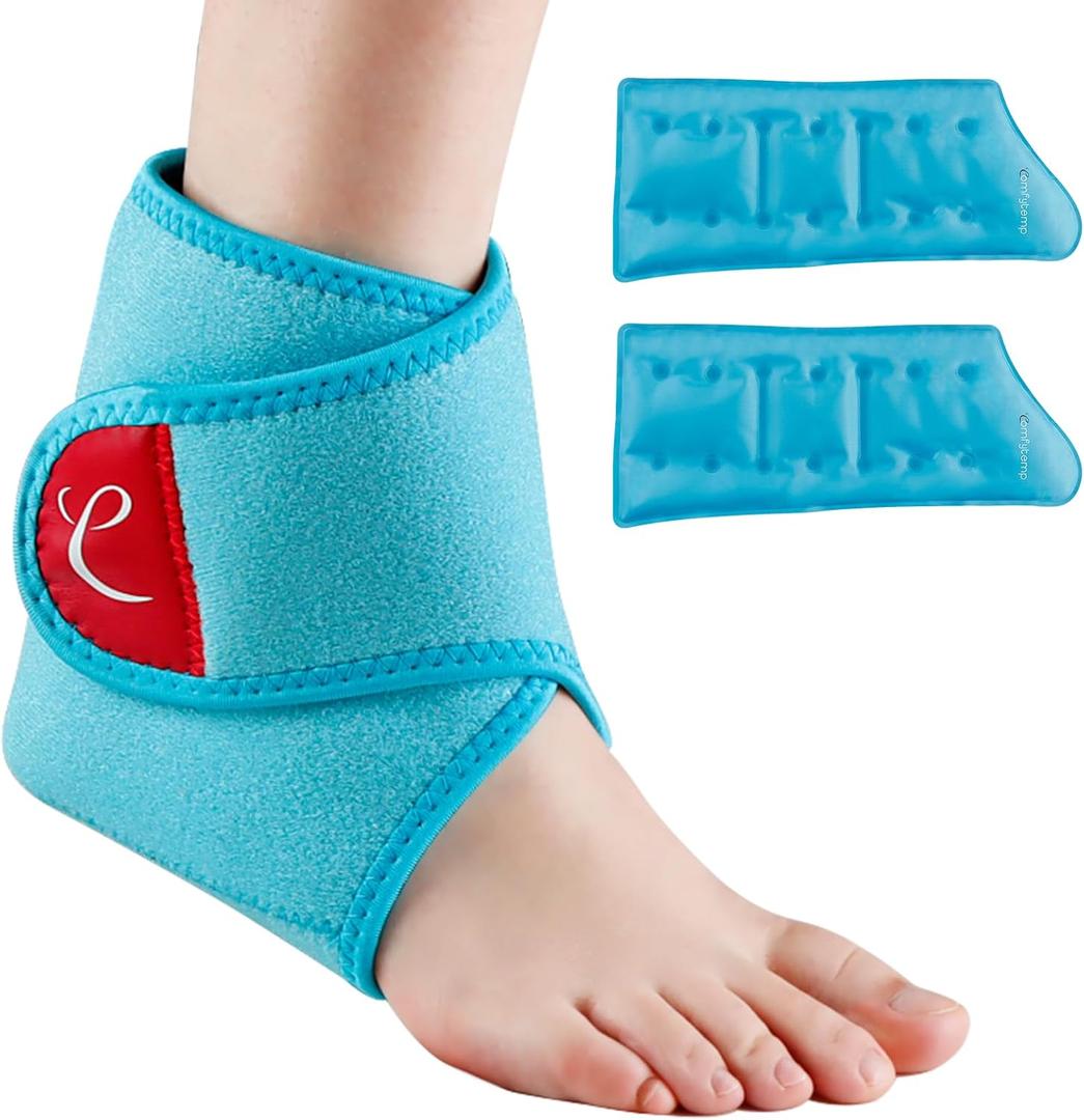 Comfytemp Ankle Ice Pack Wrap Brace for Swelling, Foot Pain Relief, 2 Gel Packs for Injuries Reusable, Hot Cold Compress Therapy for Plantar Fasciitis Relief, Heel Spur, Achilles Tendonitis, Swelling
