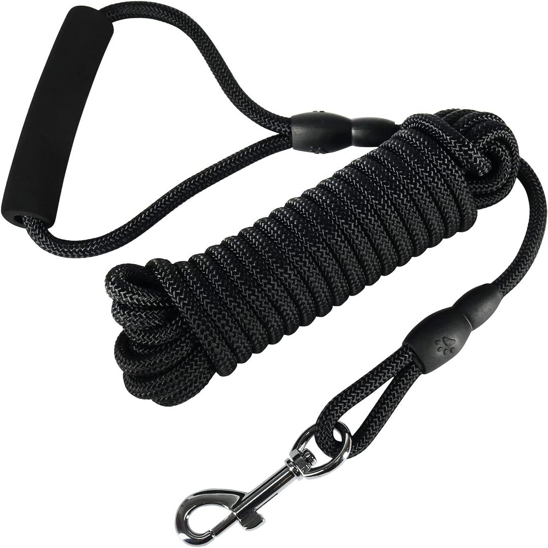 Vivifying Floating Long Dog Leash, 20ft Dog Training Leash, Check Cord Rope Lead with Comfortable Handle for Outside, Hiking, Swimming, Beach and Lake (Black)