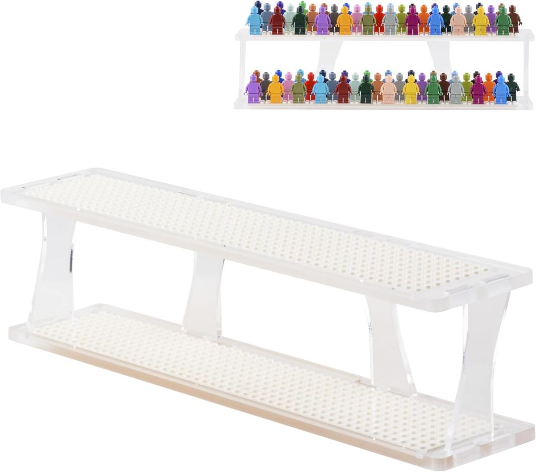Tapeera Tabletop Stackable Minifigure Display Case Holds Up to 72 Minifigures Or Mini Block Sets - Acrylic Display Case for Figures Compatible with Major Brands - Minifig Shelf Organizer (White Base)