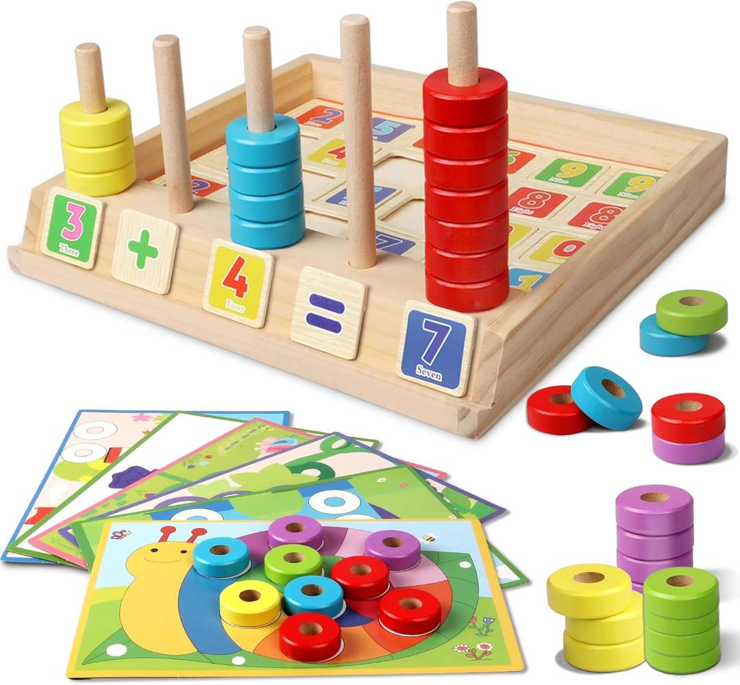 2 x Toddler Montessori Math Toys, Wooden Math Manipulatives with Counting Number Blocks, Preschool Kindergarten Learning Activities, Educational Math Toy for Kids 2-5, Christmas Stacking Puzzle Toy, 9.45 x 8.66 x 1.57 inches