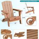 Folding Adirondack Chair, HDPE All-Weather Fire Pit Chairs, Plastic Adirondack Chairs with 2 Cup Holder, Outdoor Lawn Chair for Patio Garden (Teak)