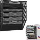 5-Tier Magnetic File Holder, No Drilling Installation File Cabinet Organizer, Black Magnetic File Organizer, Magazine Rack, Magnetic Paper Holder for Refrigerator, File Cabinets, Whiteboard