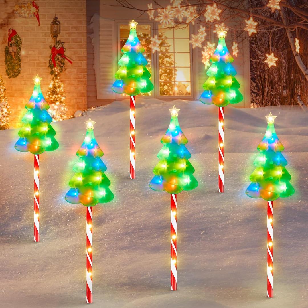 KOOPER Christmas Decorations Outdoor Solar Christmas Tree Candy Cane Stake Lights, 6 Pack Brighter 102 LED Solar Christmas Pathway Lights Outdoor, 10 Modes Christmas Decorations for Indoor Yard