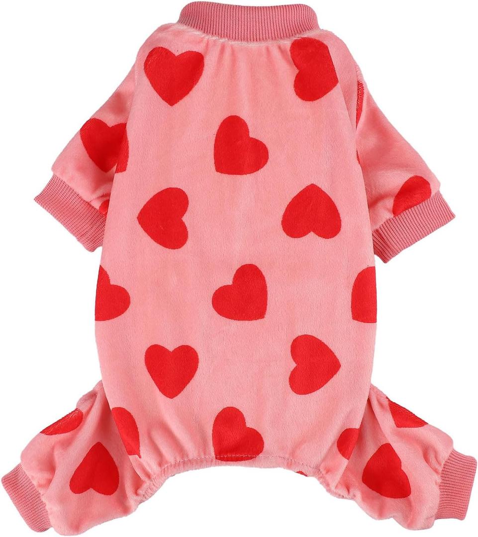 Valentine's Day Dog Pajamas for Small Dogs Girl Boy Super Soft Puppy Clothes Fleece Puppy Pjs Jammies 4 Leg for Chihuahua Yorkie Spring Onesies Jumpsuit Clothing Cute Pet Outfits, Pink Heart, XXS