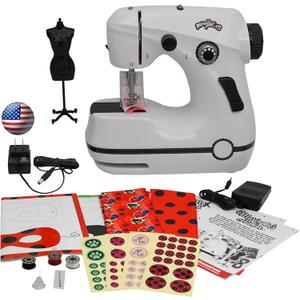 Miraculous Ladybug - Marinette's Mini Sewing Machine For Beginners And Kids, Dual Speed Portable Machine with Miraculous Fabric, Black Mannequin, Superhero Mask Cutouts, And Foot Pedal (Wyncor)