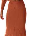 PRETTYGARDEN Women's Fall 2 Piece Sweater Set Rib Knit Long Sleeve Crop Top Maxi Bodycon Skirt Casual Winter Outfits (Caramel, Small)