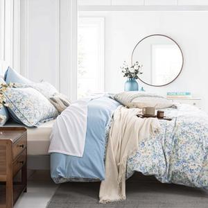 AlLEISSEL 100% Cotton Duvet Cover King Size 3PC - Romantic Style Blooms in Blue, Beige and White, Elegant Reversible Design, Luxurious Blue Bedding Sets with Button Closure (King, 104"90") (Floral - Soft Blue)