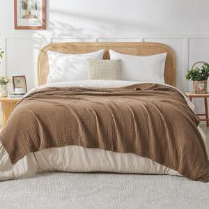 EMME Cotton Muslin King Blanket Bed Layering Breathable Gauze Blanket Soft Lightweight Blankets Adults (Brown, 108"x90")