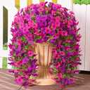 Dolicer 8 Pcs Look Real Artificial Flowers for Outdoors, Realistic Fake Artificial Hanging Flowers for Outdoors UV Resistant Silk Faux Hanging Plants Flowers for Porch Patio Garden (Purple+Fuchsia)