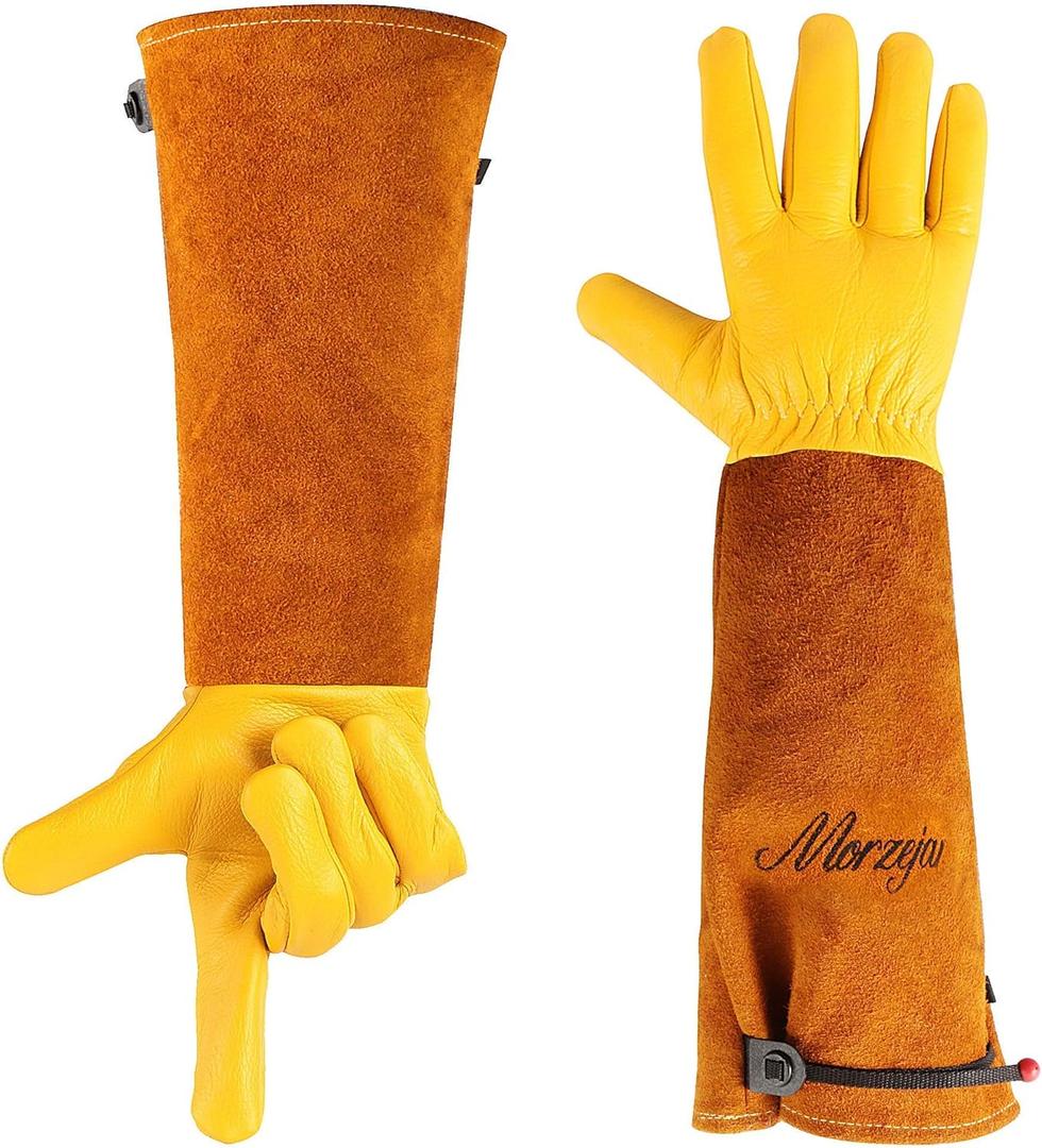 Morzejar Large Gardening Gloves for Men&Women, Professional Rose Pruning Gloves Thorn Proof, Adjustable Cuff, Breathable Leather Cowhide Long Garden Gloves,Garden Gifts & Tools for Gardener,Yard Work (Large (Pack of 1))