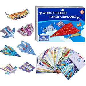 Paper Airplane Kits with 16 Classic Designs, 32 Sheets of Colorful Origami Paper, World Record Paper Planes, Airplane Gifts for Boys and Girls Ages 6-12+ (Digital Manual Only, Fun and Easy to Fold) (Red)