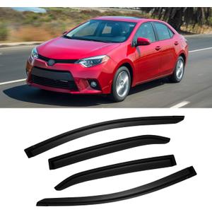 Rain Guards for 2014-2019 Toyota Corolla, Out-Channel Window Visor Shields Vent Deflector Shade Wind Dark Smoke 2015 2016 2017 2018 14 15 16 17 18 19, Tape-On Outside-Mount, 4PCS