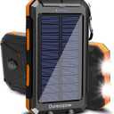 Solar Charger Power Bank, 20000mAh Portable Outdoor Waterproof Solar Battery Charger, Camping External Backup Battery Pack USB C Ports Input/Output, 2 Led Light Flashlight with Compass (Orange)