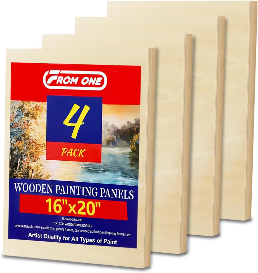 4 Pack 16x20 Basswood Paint Pouring Panels Wood Painting Boards for Acrylic Pouring, Oil & Resin Art Sturdy Pre-Sanded Artist Panels for Professionals & Exhibitions