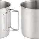 Hikaru Stainless Steel Camping Mugs Outdoors Cup with Foldable Handle 2 Piece Set 660ml/22.3oz Great for Backpacking , Hiking, Hunting, Fishing and Survival Adventure