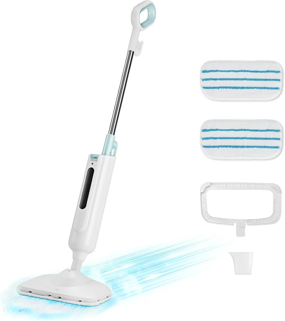 Sweetcrispy Steam Mop for Floor Cleaning,Lightweight Floor Steamer Cleaner for Hardwood/Tile/Laminate Floors Carpet, 2 Washable Pad, White and Green (43.08*7.83*11.05inch 2025 New Model)