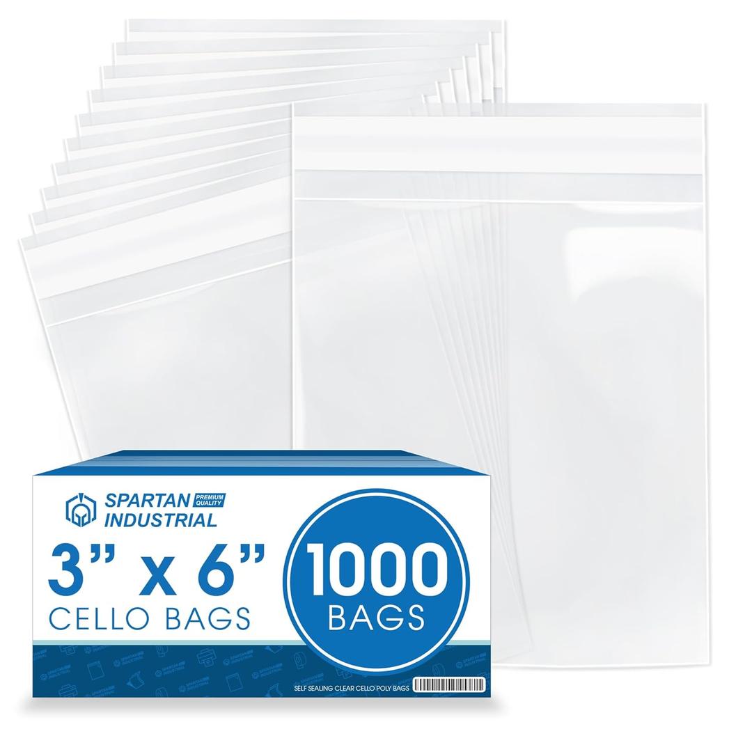 Spartan Industrial - 3" X 6" (1000 Count) Crystal Clear Resealable Cello Bags - Polypropylene Poly Bags for Jewelry, Treats, Party Favors - Self Seal