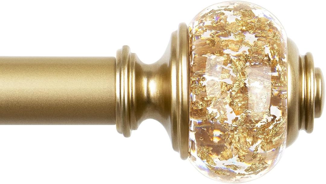 Curtain Rods for Windows 48 to 84 Inch, USFOOK 7/8 inch Luxury Gold Curtain Rod 32 to 86 Inch, Telescoping Splicing Drapery Rods with Decorative Translucent Finials (48-84")