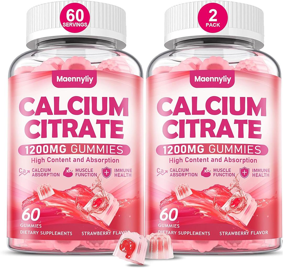 Calcium Citrate Gummies 1200 mg for Adults: Ultimate Absorption Calcium Supplement for Women & Men - Easy to Digest, Vegan - Supports B0ne Strength, Muscle, Immune, 60 Count, Pack of 2, Best By Date: 11/17/2026