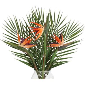 Bird of Paradise Artificial Plant Combo Palm Leaves,Faux Bird of Paradise Plant with Artificial Palm Leaves for Wedding Garden Office Home Indoor and Outdoor Decor(Orange)