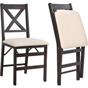COLAMY Folding Dining Chairs Set of 2, Foldable Chairs with Padded Seats, Wood Folding Dining Room Chairs for Dinner, Kitchen, Party, Camping, Beige
