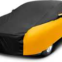 Riakrum Full Car Cover Waterproof All Weather for Automobiles Windproof Cover Rain UV Protection Sun Scratch Resistant Outdoor Universal(Fit XL SUV Length (191-205''),Black, Orange)