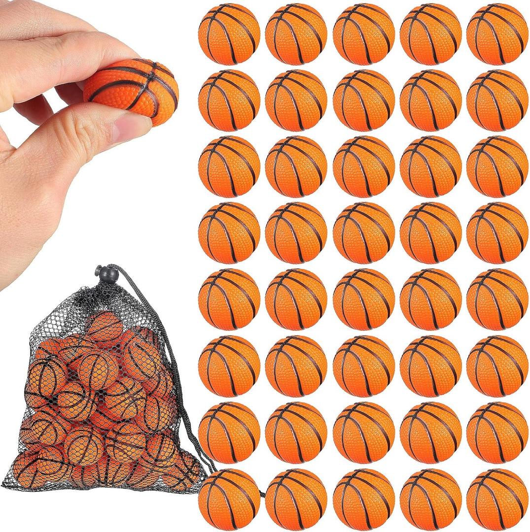 Civaner 40 Pcs Mini Basketball Tiny Rubber Basketballs Small Foam Ball with Drawstring Mesh Bag Crafts Gifts for Kids Adults Party Favors Beach Pool Sports Game(1.18 Inch)